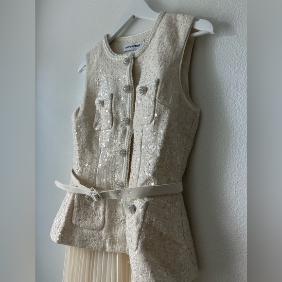 Self Portrait Cream Sequin Boucle Tailored Midi Dress - Picture 7 of 12